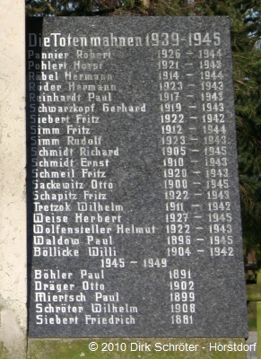 Die Gedenktafel für die Gefallenen des Zweiten Weltkrieges in Horstdorf