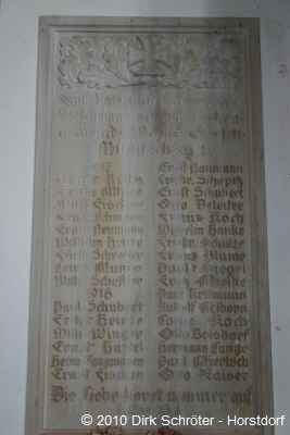 Gedenktafel für die Gefallenen des Ersten Weltkrieges aus Wörlitz und Griesen in der Kirche in Wörlitz