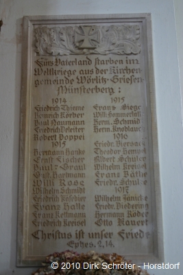 Gedenktafel für die Gefallenen in der Kirche in Wörlitz